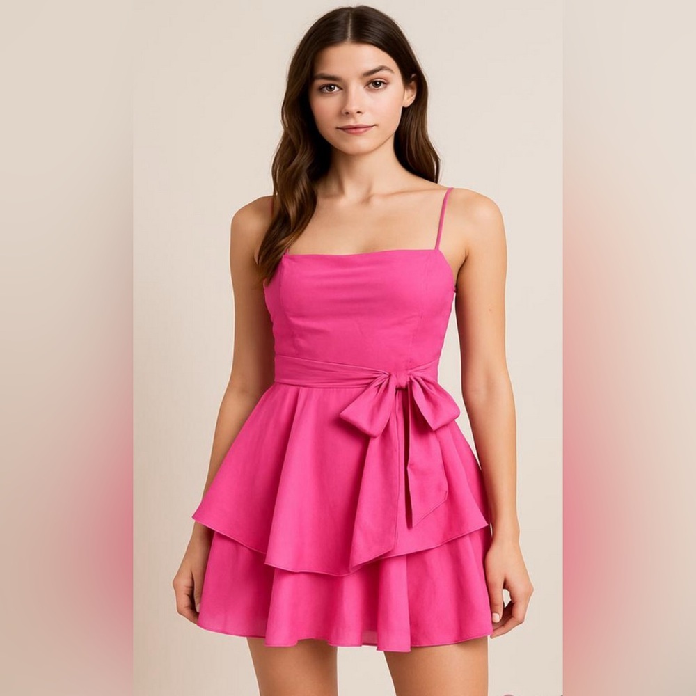 One and Only Hot Pink Ruffle Mini Romper Dress Small
